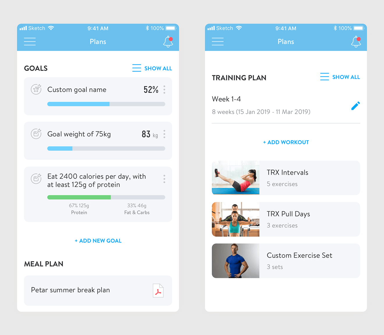 Redesigned Goals and Training Plan screens showing cleaner typography and improved layout